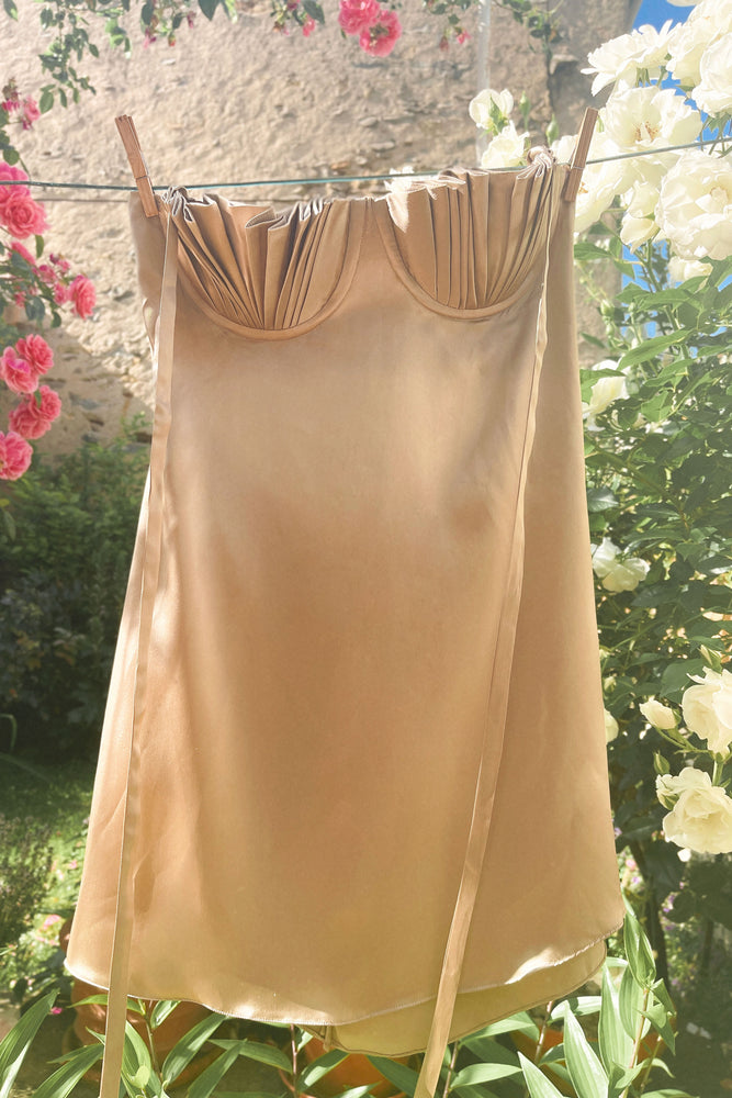Soleil Silk Mini Dress Chinchilla Gold Silk