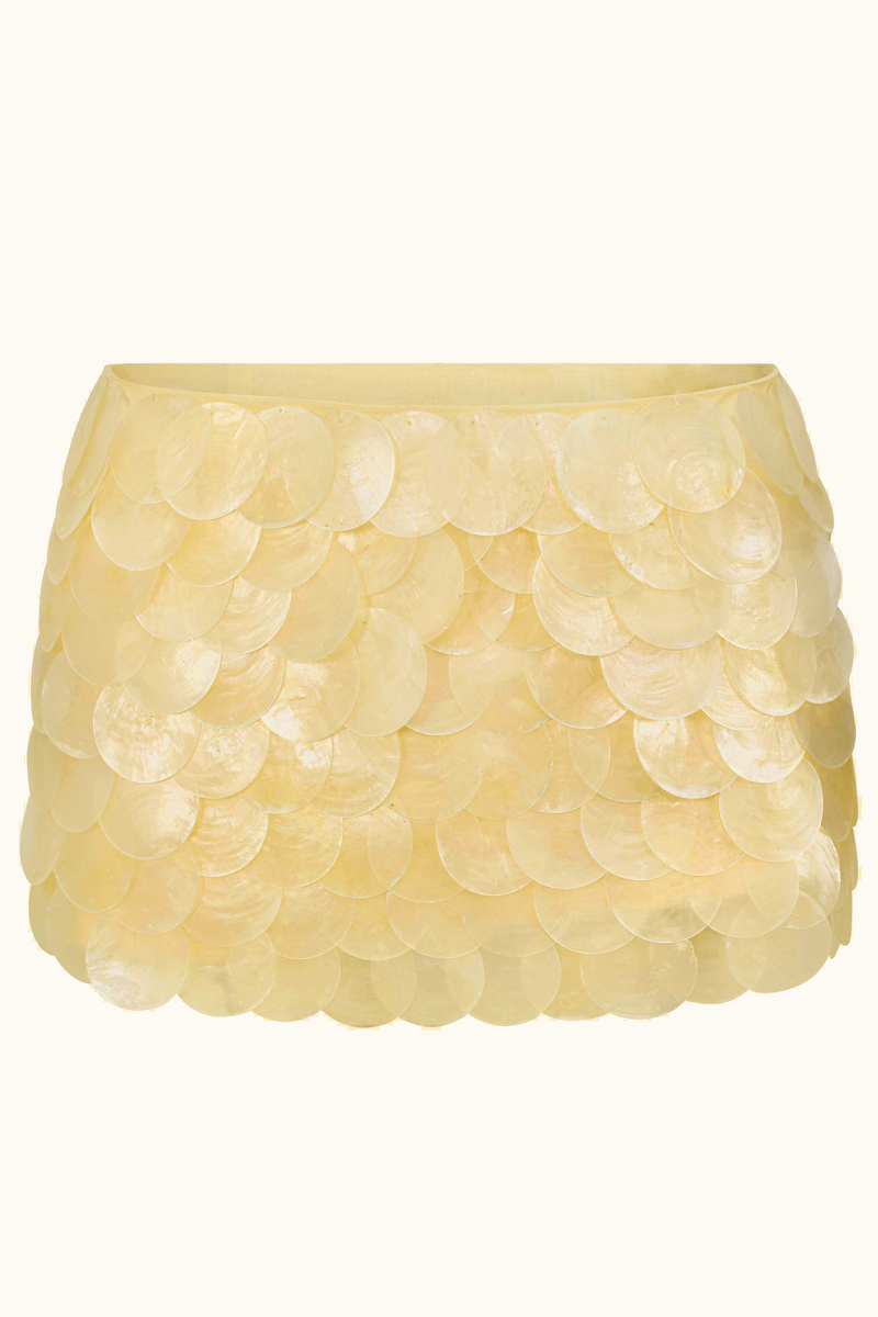 Zeïa Low Rise Mini Skirt ~ Butter Yellow Mother of Pearl – Idáh