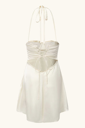 
            
                Load image into Gallery viewer, Soleil Silk Mini Dress ~ Ivory
            
        