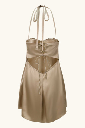 Soleil Silk Mini Dress Chinchilla Gold Silk
