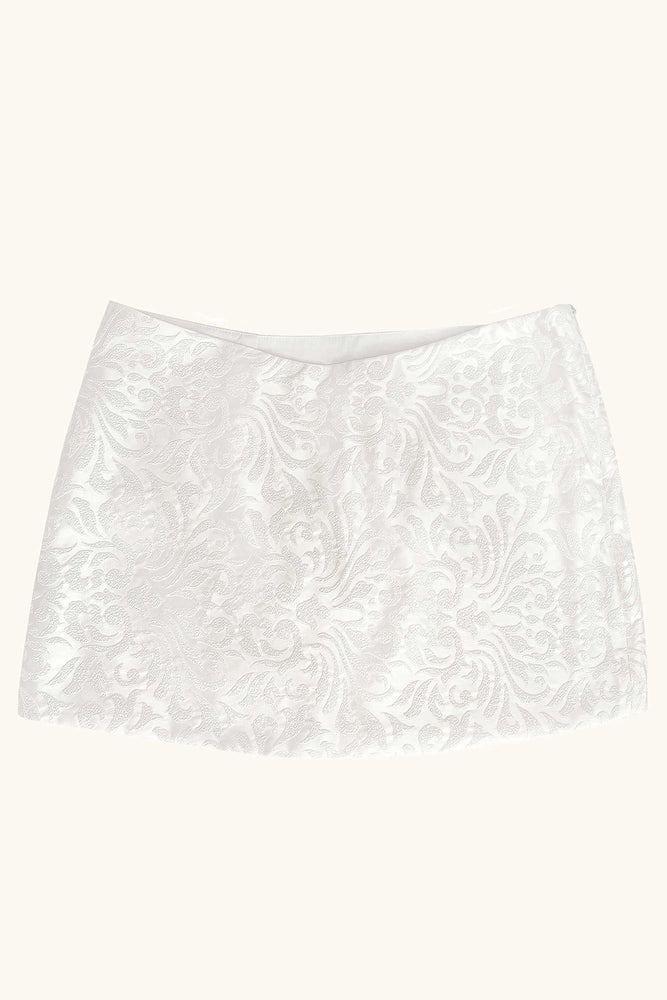 Dawn Mini Skirt ~ White Crepe Damask