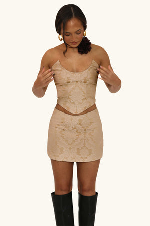 
            
                Load image into Gallery viewer, Dawn Mini Skirt ~ Honey Brocade
            
        
