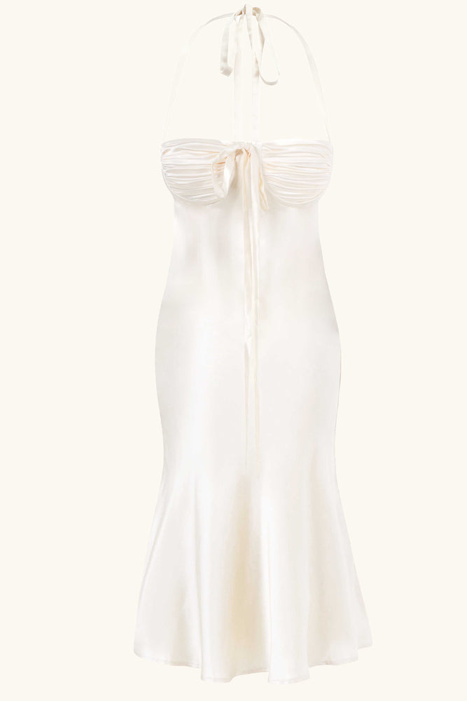 Angelina Midi Dress Ivory White Silk
