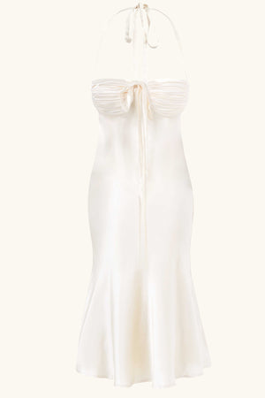 Angelina Midi Dress Ivory White Silk