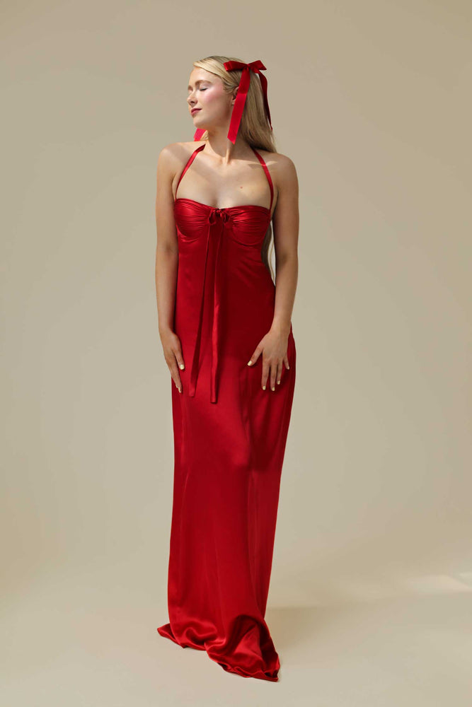 Angelina Silk Maxi Dress Cherry Red Silk