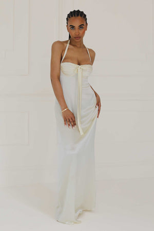 Angelina Silk Maxi Dress Ivory White Silk