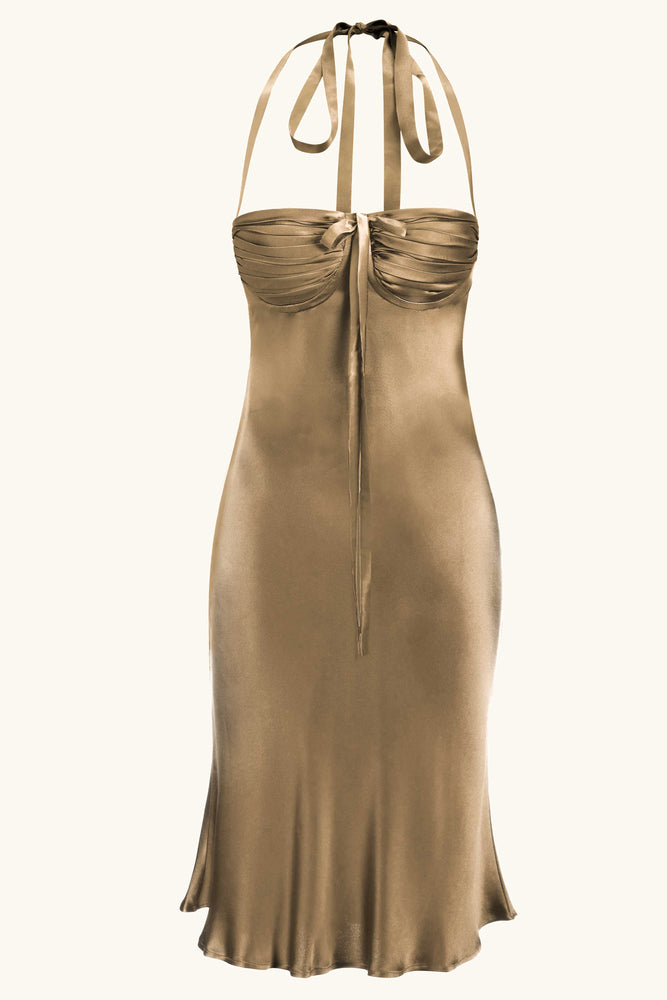 Angelina Midi Dress Chinchilla Gold Silk Idh Angelina Midi Dress Chinchilla Gold Silk Idh