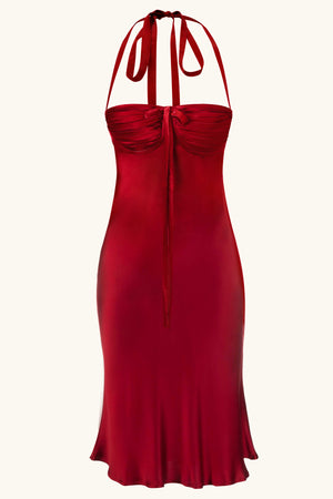Angelina Midi Dress Cherry Red Silk