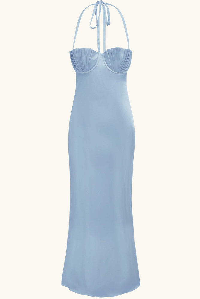 Robe Longue en Soie Soleil Cendrillon Soie Bleue