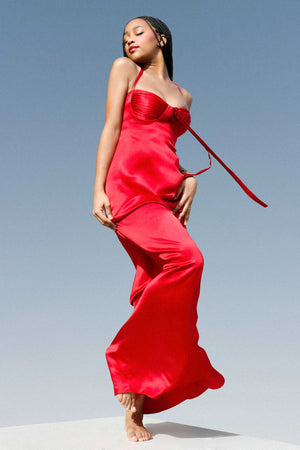 Angelina Silk Maxi Dress Cherry Red Silk