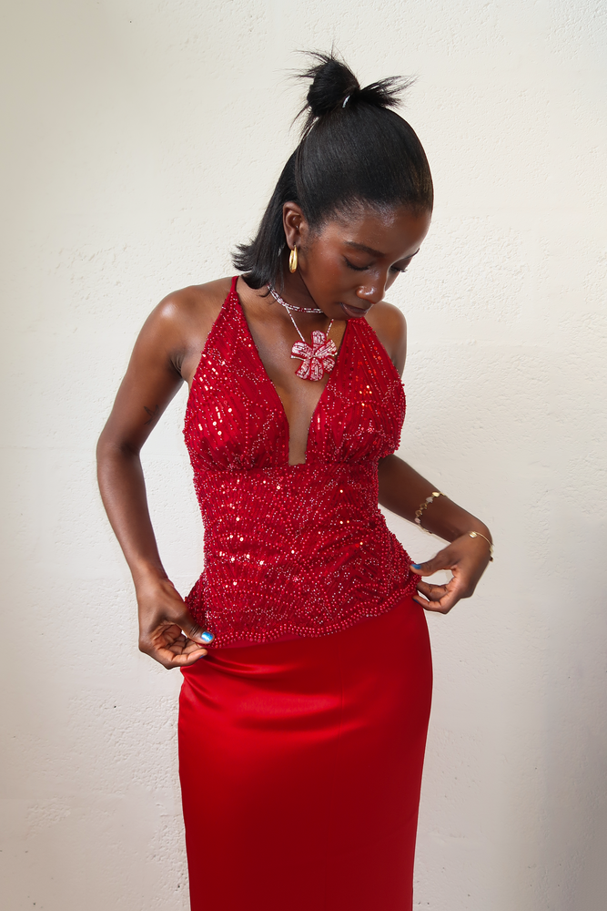 Mini-jupe Dawn ~ Soie rouge cerise