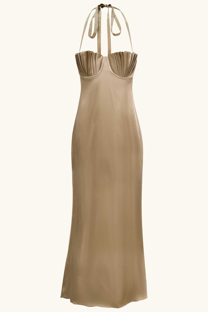 Soleil Silk Maxi Dress Chinchilla Gold Silk Idh Soleil Silk Maxi Dress Chinchilla Gold Silk Idh