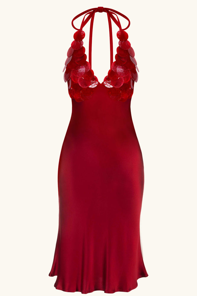 Sphyrna Midi Dress Ruby Red Silk