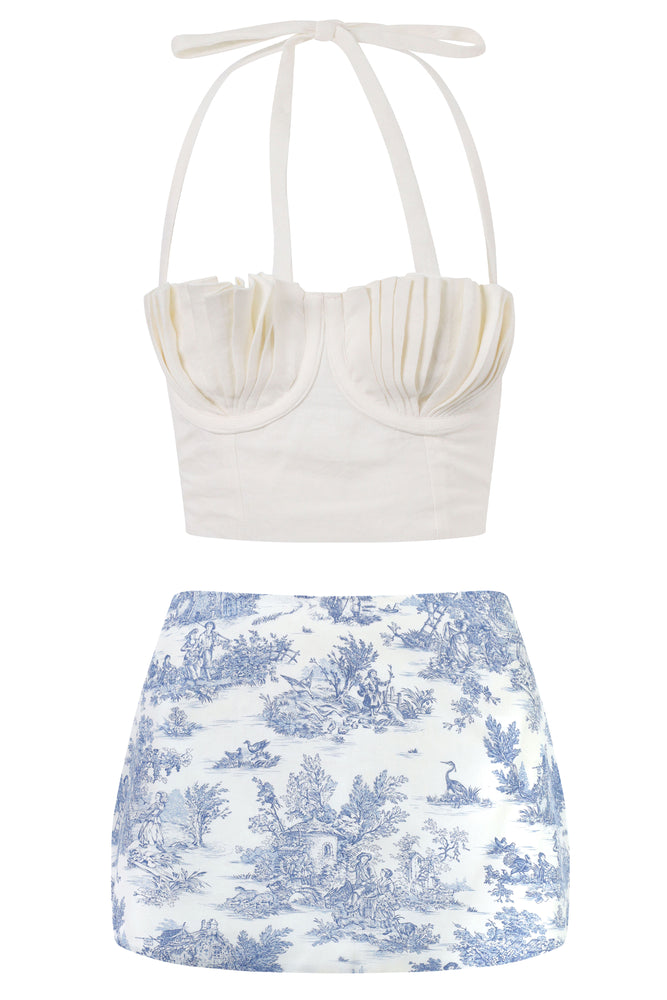 Shell Bustier, Blue Toile Mini & Headband Set ~ Rental
