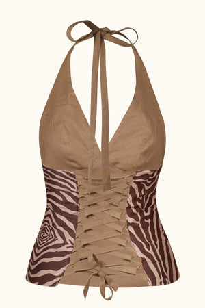 The Halter Top in Chocolate Zebra