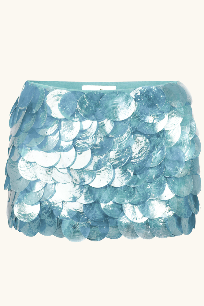 Zeïa Low Rise Mini Skirt ~ Aquamarine Mother of Pearl