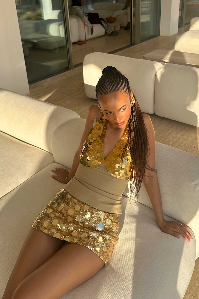 Zeïa Low Rise Mini Skirt ~ Gold Mirror
