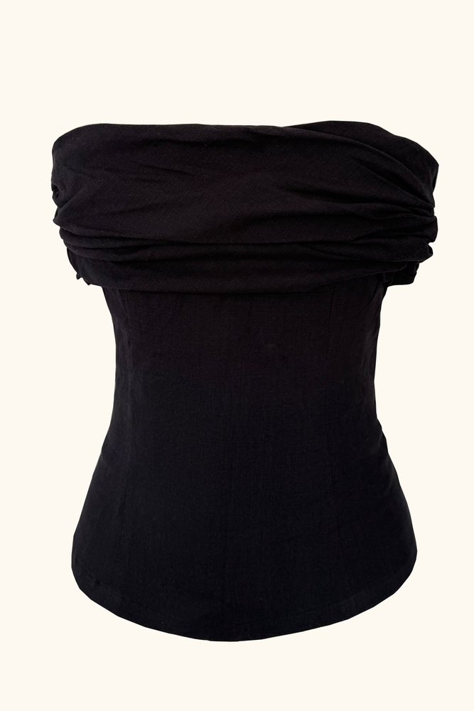 Asta Top Black Stretch Linen
