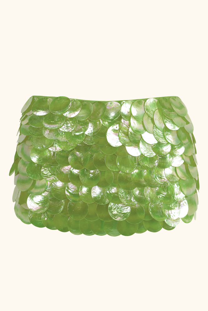 Zeïa Low Rise Mini Skirt ~ Aventurine Green Mother of Pearl
