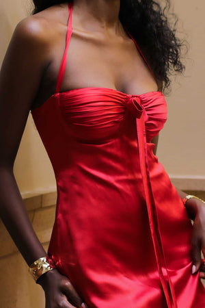 Angelina Midi Dress Cherry Red Silk