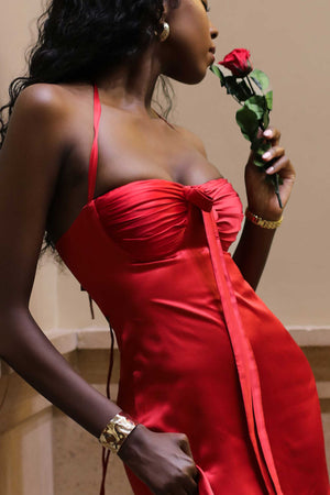 Angelina Midi Dress Cherry Red Silk