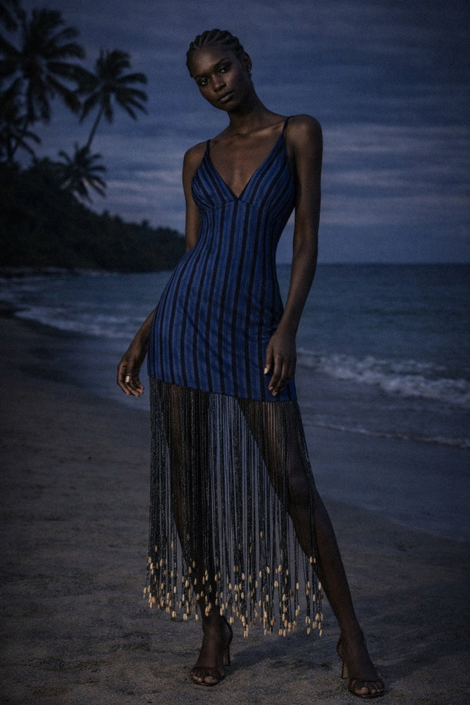 Nira Mini Dress ~ Cowrie Shell Beaded Adire – Idáh
