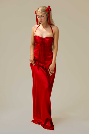 Angelina Silk Maxi Dress Cherry Red Silk