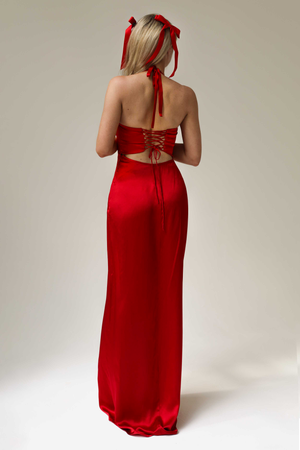 Angelina Silk Maxi Dress Cherry Red Silk