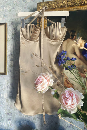 Soleil Mini Dress ~ Chinchilla Gold Silk