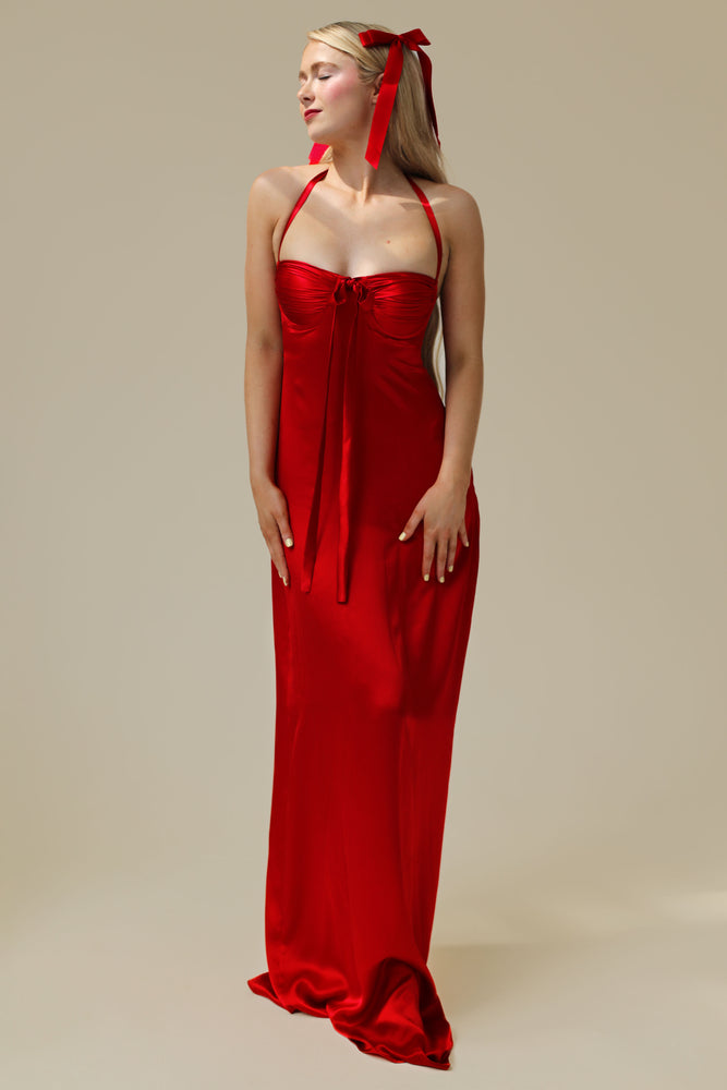Angelina Silk Maxi Dress Cherry Red Silk