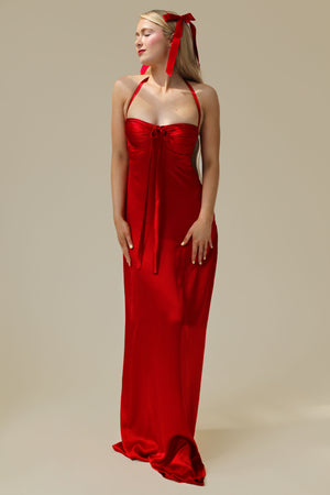 Angelina Silk Maxi Dress Cherry Red Silk