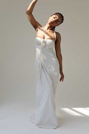 Angelina Maxi Dress White Polka Cotton