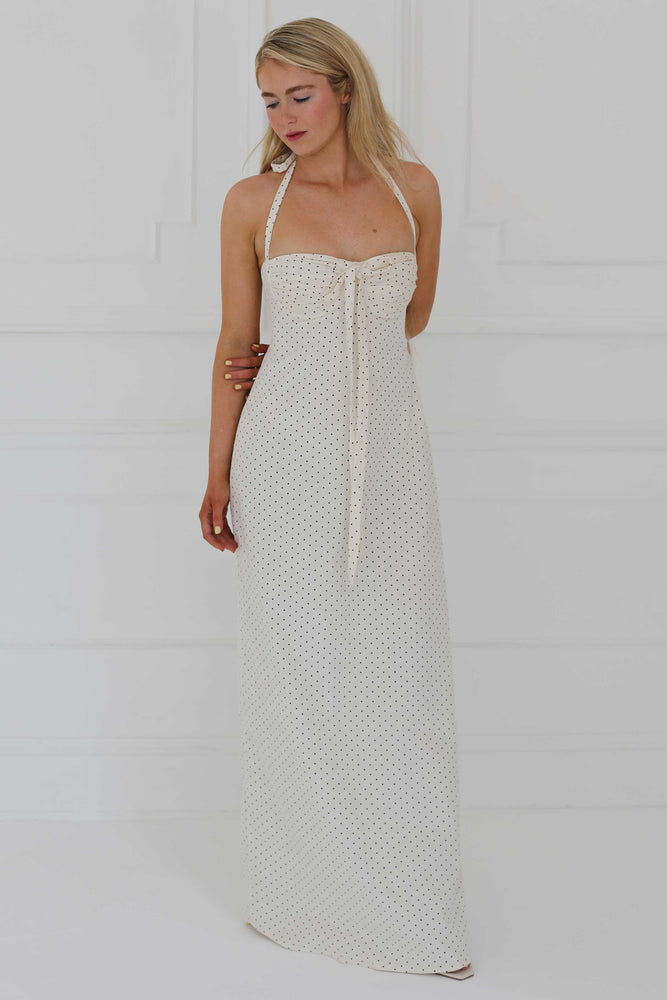 Angelina Maxi Dress White Polka Cotton