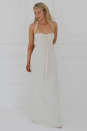 Angelina Maxi Dress White Polka Cotton