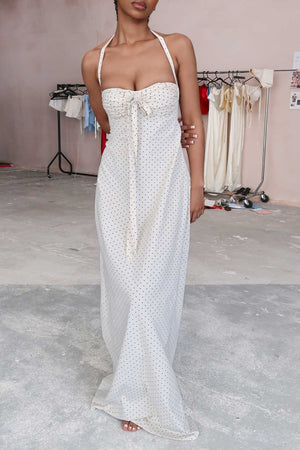 Angelina Maxi Dress White Polka Cotton