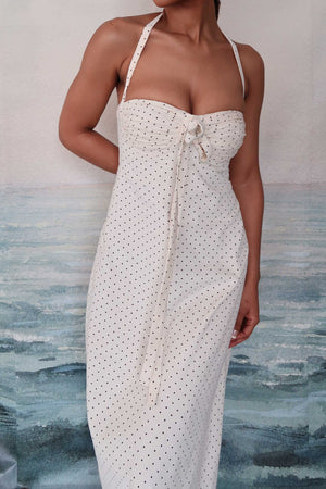 Angelina Maxi Dress White Polka Cotton