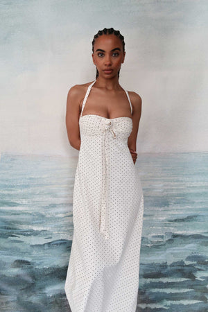 Angelina Maxi Dress White Polka Cotton