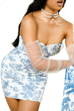 Seashell Blue Toile Mini Dress ~ Rental