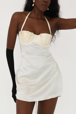
            
                Load image into Gallery viewer, Soleil Silk Mini Dress ~ Ivory
            
        