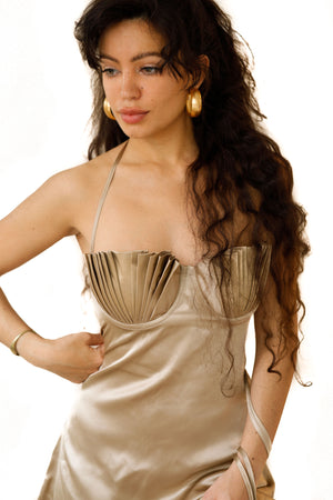 Soleil Mini Dress ~ Chinchilla Gold Silk