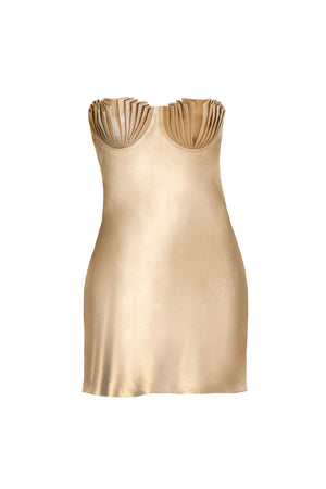 Soleil Silk Mini Dress Chinchilla Gold Silk