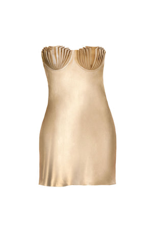 
            
                Load image into Gallery viewer, Soleil Silk Mini Dress Chinchilla Gold Silk
            
        